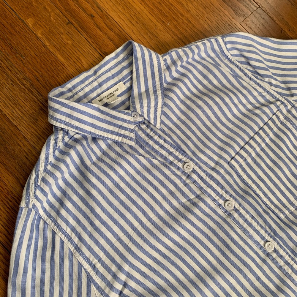 Beach lunch lounge pin stripe button down shirt